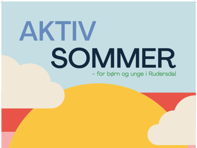 Aktiv Sommer 2024 plakat med teksten: Aktiv Sommer 2024. Find årets sommerferieaktiviteter på rudersdal.dk/aktivsommer